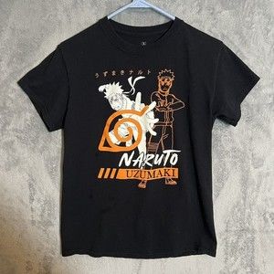 Naruto Shippuden Uzumaki T-Shirt Mens Small Uzumaki Line Art Black Anime‎